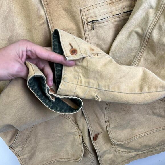 Men’s L.L.Bean Barn Chore Jacket Tan Corduroy Collar Primaloft Liner Tan Size M - Picture 6 of 8